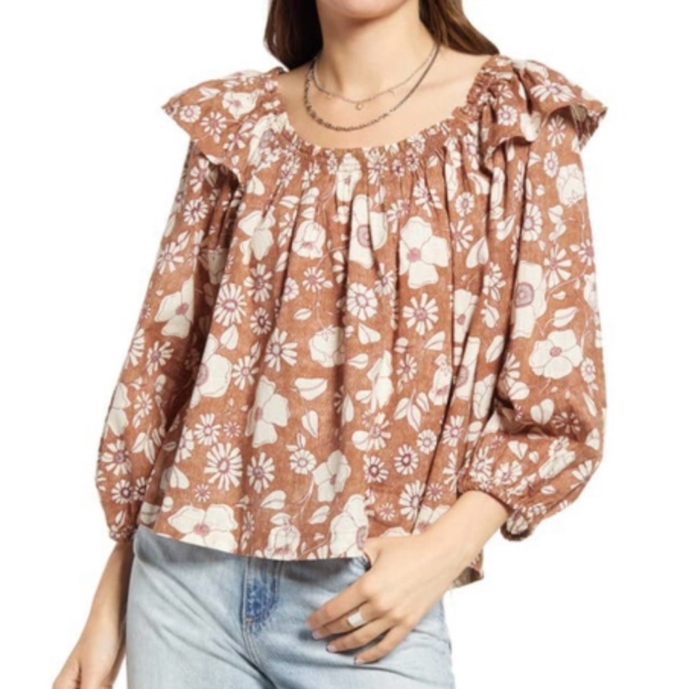 Free People Miss Daisy Cotton Floral Women's Top . Bohemian Romantic Blouse.